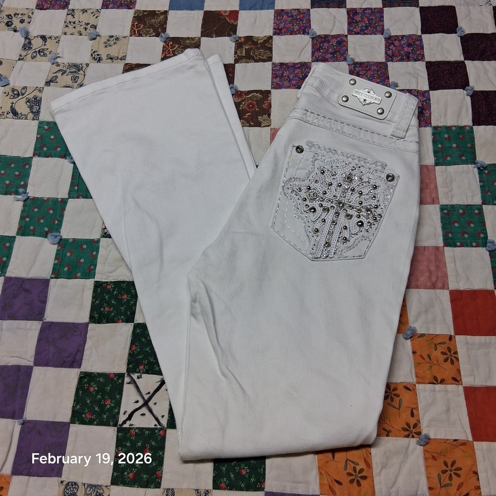 Sexy‎ Couture White Denim Boot Fit Studded Jeans Size 3 Length 30